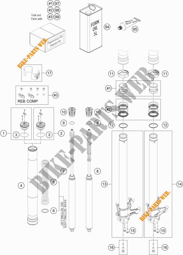 FRONT FORK (PARTS) for KTM 1290 SUPER DUKE R ORANGE 2020