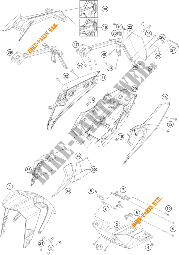 PLASTICS for KTM 125 DUKE WHITE - B.D. 2019