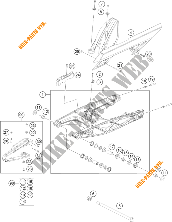 SWINGARM for KTM 390 DUKE SILVER - CKD 2021