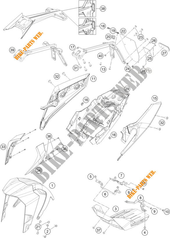 PLASTICS for KTM 390 DUKE WHITE - B.D. 2021