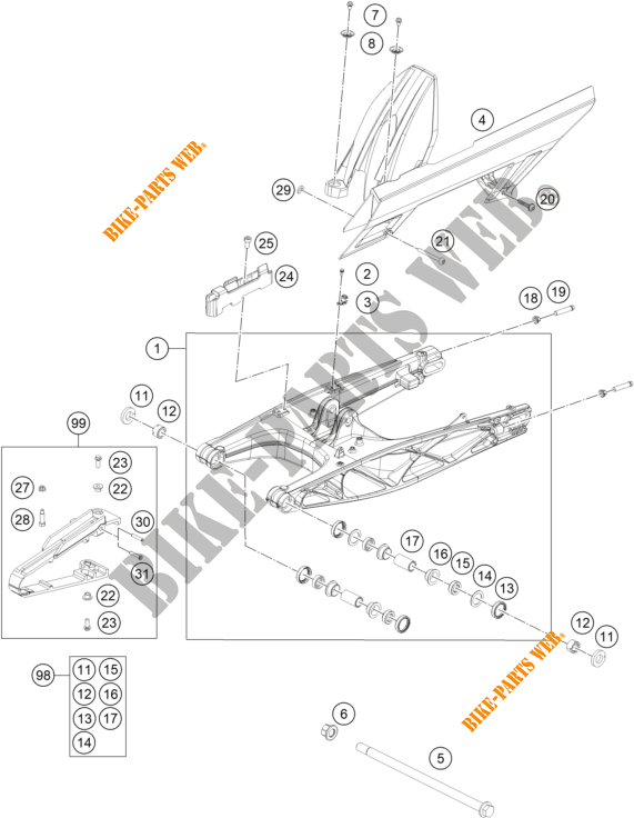 SWINGARM for KTM 390 DUKE ORANGE - IKD 2020
