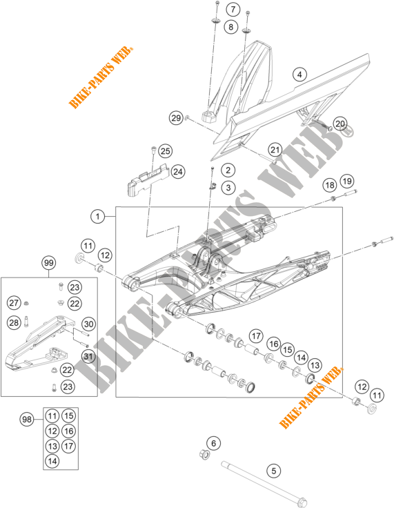 SWINGARM for KTM 200 DUKE ABS WHITE - CKD 2021