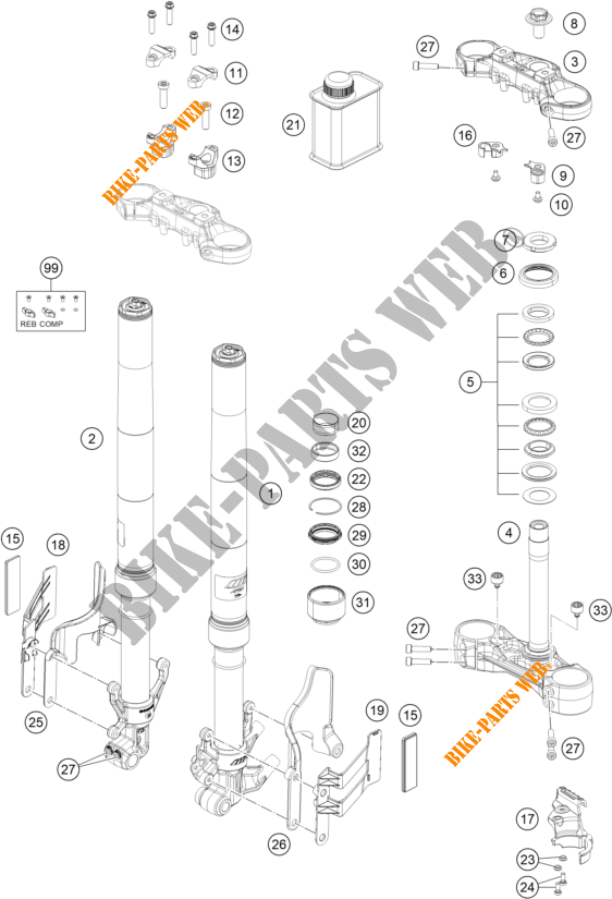 FRONT FORK / TRIPLE CLAMP for KTM 390 ADVENTURE ORANGE - CKD 2020
