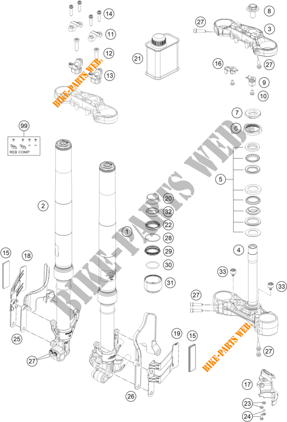 FRONT FORK / TRIPLE CLAMP for KTM 390 ADVENTURE WHITE - CKD 2020