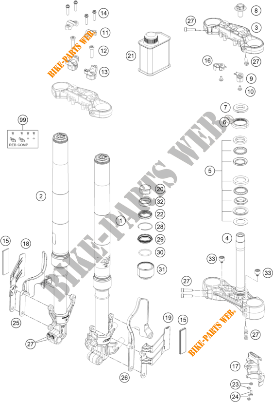 FRONT FORK / TRIPLE CLAMP for KTM 390 ADVENTURE ORANGE - B.D. 2020