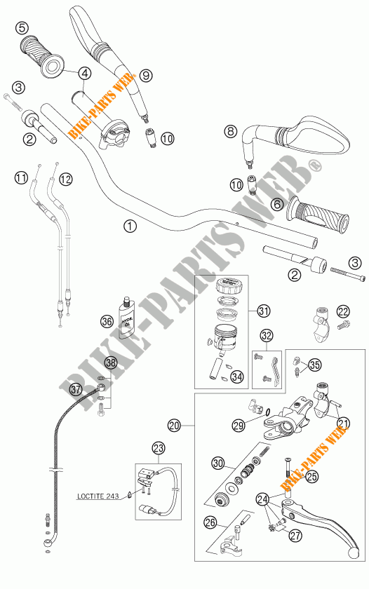HANDLEBAR / CONTROLS for KTM 990 SUPER DUKE ORANGE 2005