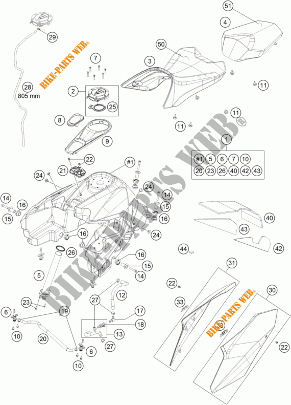 TANK / SEAT for KTM 1290 SUPER DUKE GT GREY 2017