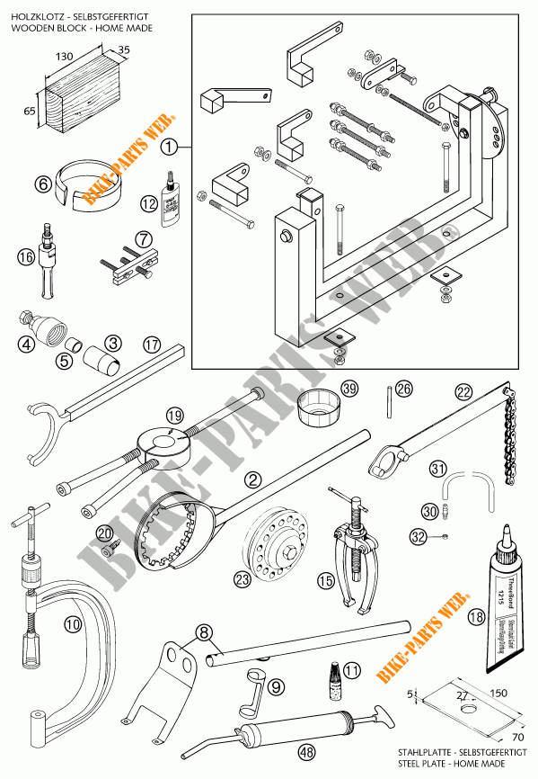 SPECIFIC TOOLS (ENGINE) for KTM 640 DUKE II ORANGE 2002