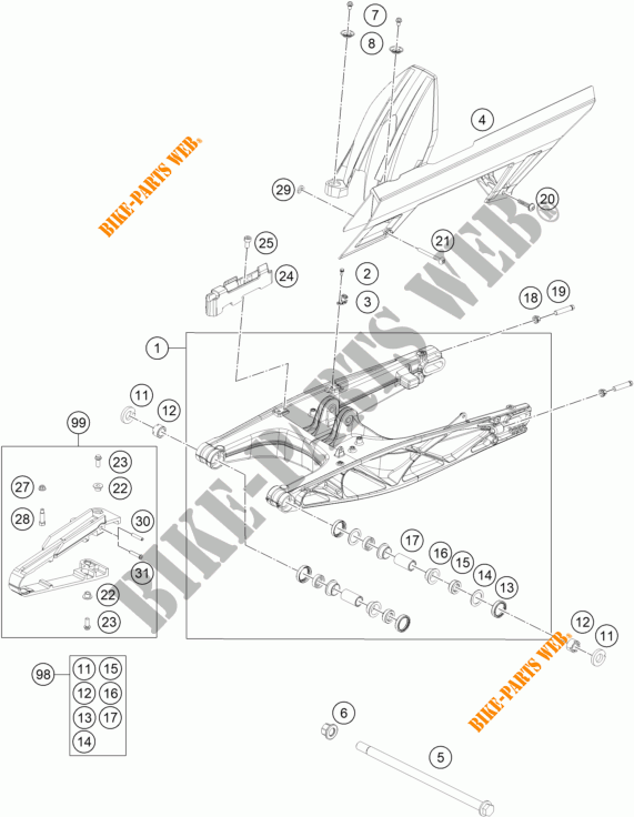 SWINGARM for KTM 390 DUKE silver 2022