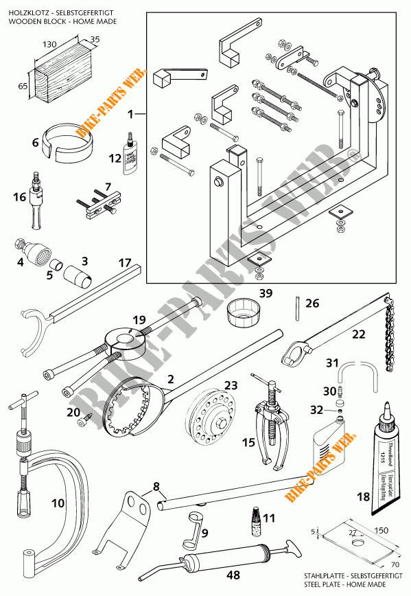 SPECIFIC TOOLS (ENGINE) for KTM 640 DUKE II SCHWARZ-MET, 2000