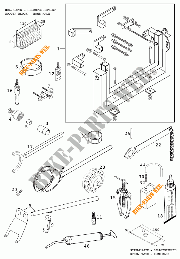 SPECIFIC TOOLS (ENGINE) for KTM 640 DUKE II LIME 1999