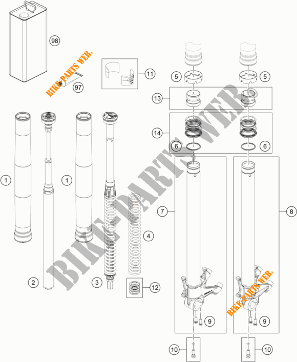 FRONT FORK (PARTS) for KTM 1290 SUPER DUKE R EVO orange 2023