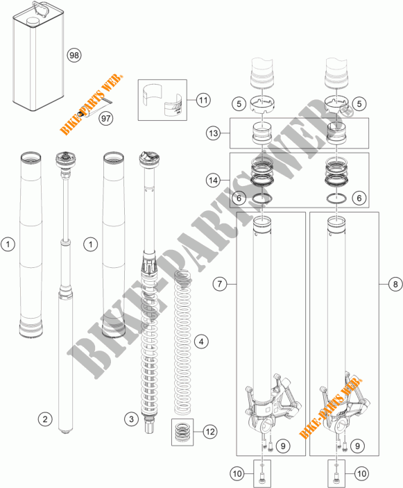 FRONT FORK (PARTS) for KTM 1290 SUPER ADVENTURE S orange 2024