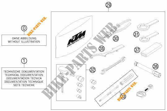 TOOL KIT / MANUALS / OPTIONS for KTM 690 DUKE WHITE ABS 2014