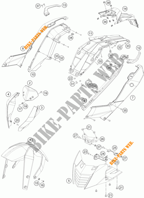 PLASTICS for KTM 390 DUKE WHITE ABS 2013