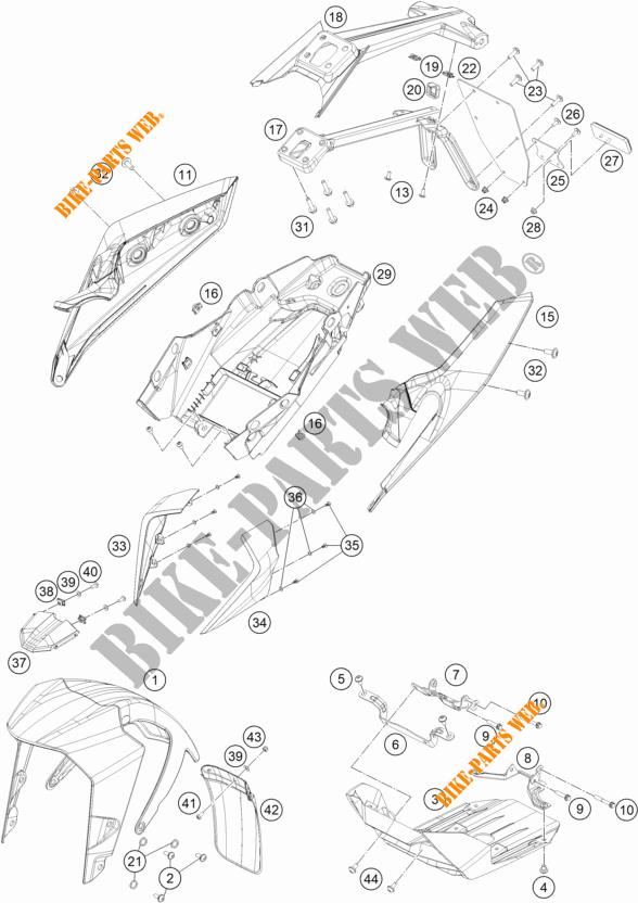 PLASTICS for KTM 250 DUKE ORANGE NON ABS 2018