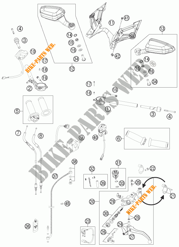 HANDLEBAR / CONTROLS for KTM 1190 RC8 R WHITE 2014