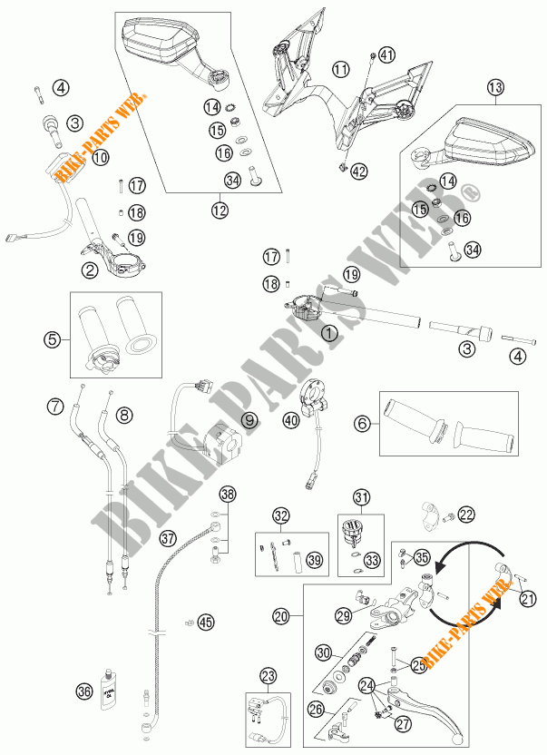 HANDLEBAR / CONTROLS for KTM 1190 RC8 R WHITE 2013