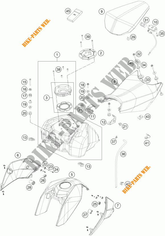 TANK / SEAT for KTM 200 DUKE ORANGE NON ABS 2017