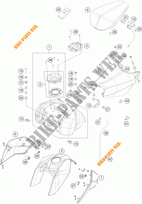 TANK / SEAT for KTM 200 DUKE ORANGE NON ABS 2016