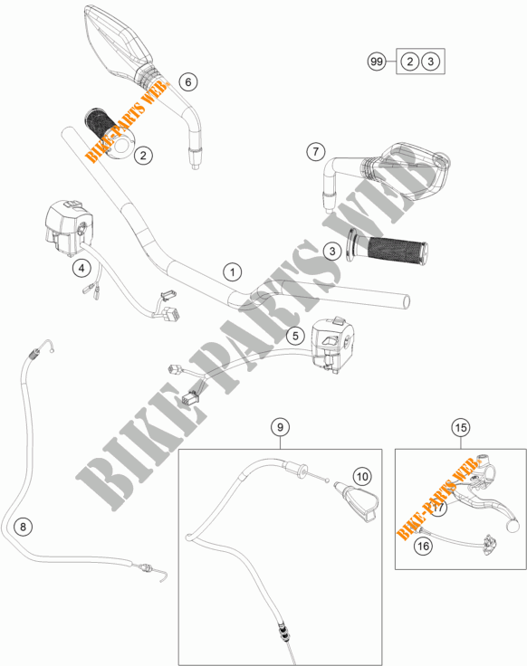 HANDLEBAR / CONTROLS for KTM 200 DUKE WHITE NON ABS 2015