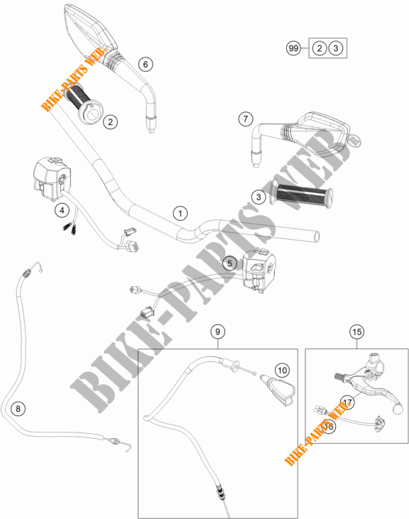 HANDLEBAR / CONTROLS for KTM 200 DUKE ORANGE NON ABS 2015