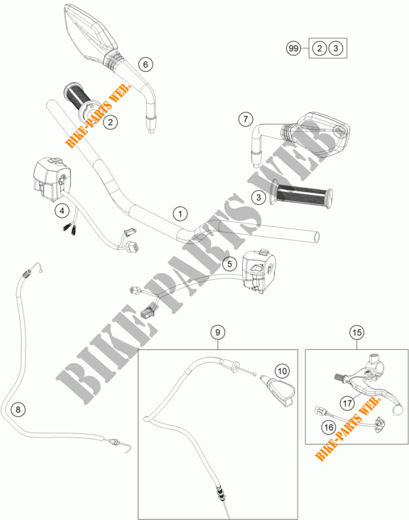 HANDLEBAR / CONTROLS for KTM 200 DUKE ORANGE NON ABS 2014