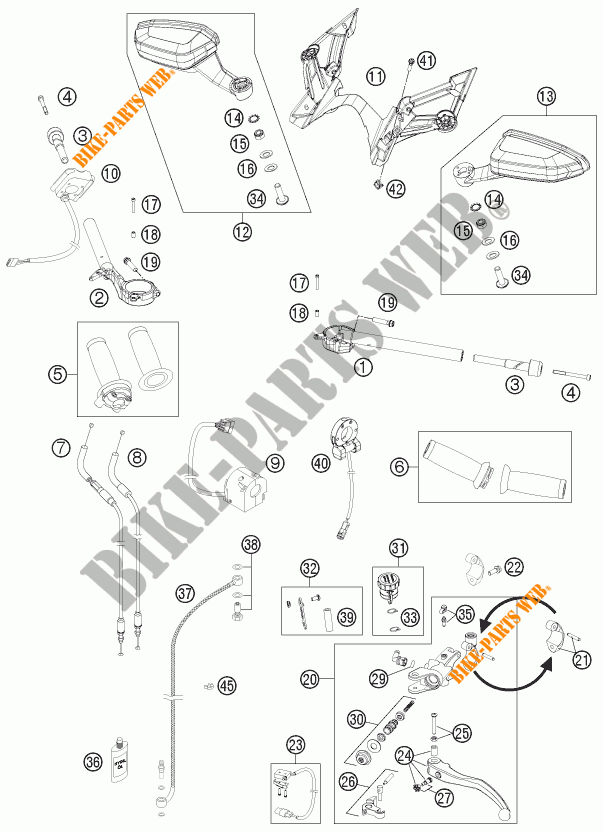 HANDLEBAR / CONTROLS for KTM 1190 RC8 R WHITE 2012