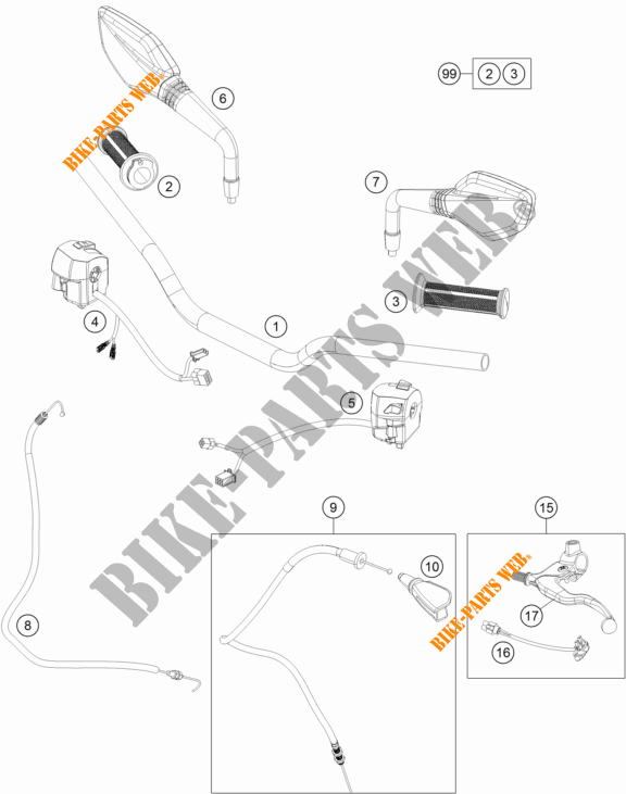 HANDLEBAR / CONTROLS for KTM 200 DUKE ORANGE NON ABS 2013