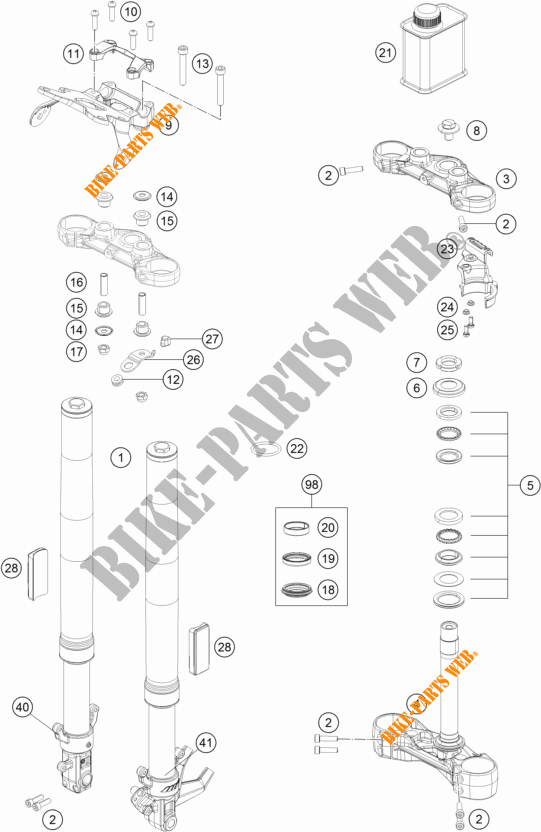 FRONT FORK / TRIPLE CLAMP for KTM 125 DUKE WHITE 2017