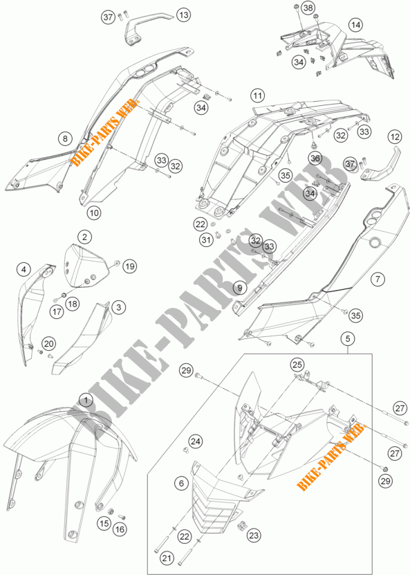 PLASTICS for KTM 125 DUKE ORANGE ABS 2014