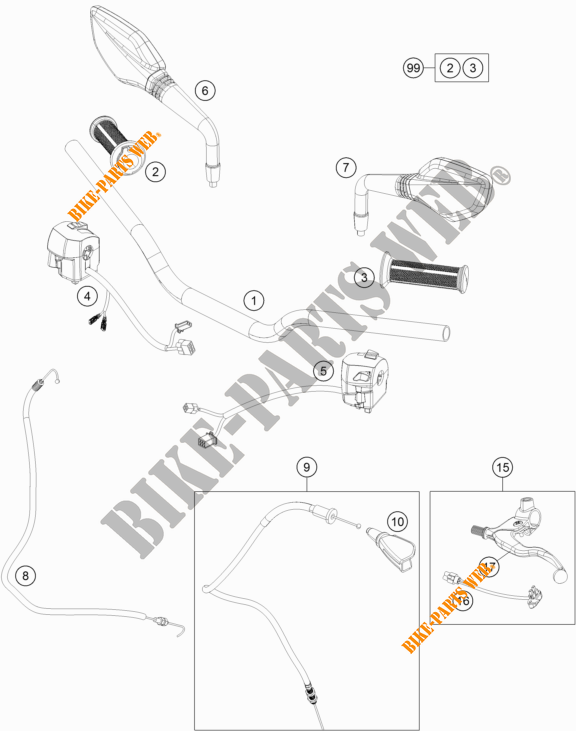 HANDLEBAR / CONTROLS for KTM 125 DUKE ORANGE ABS BAJ.DIR. 2013 EU F8003M6 2013 EU F8003M6 2013