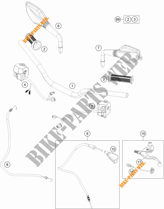 HANDLEBAR / CONTROLS for KTM 125 DUKE ORANGE ABS 2013