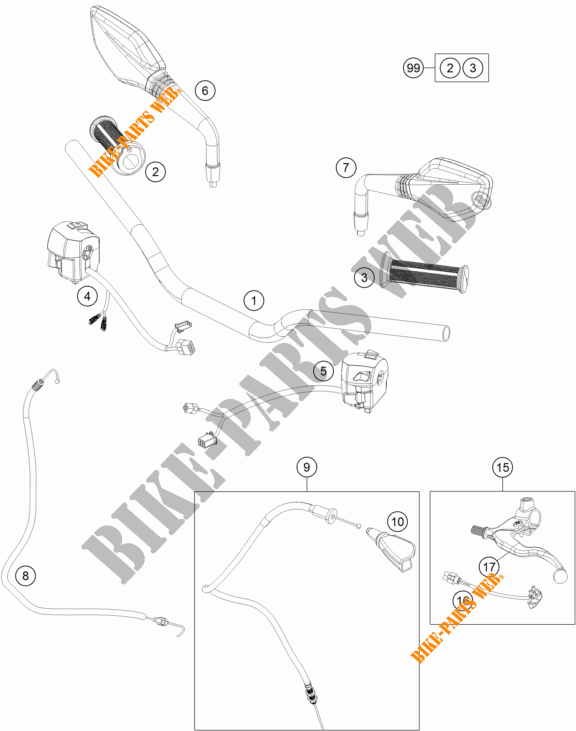 HANDLEBAR / CONTROLS for KTM 125 DUKE GREY 2012