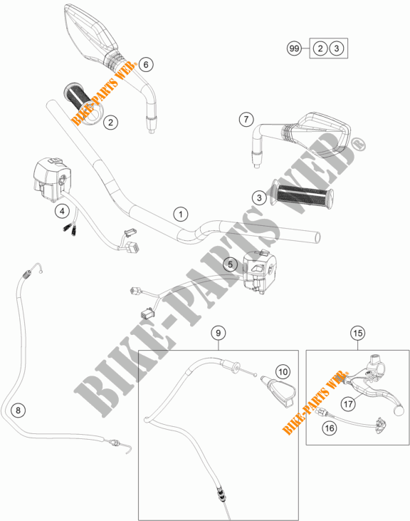 HANDLEBAR / CONTROLS for KTM 125 DUKE ORANGE 2011