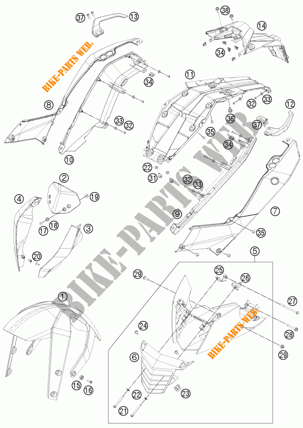 PLASTICS for KTM 125 DUKE ORANGE 2011