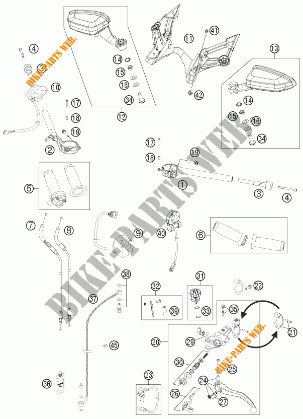 HANDLEBAR / CONTROLS for KTM 1190 RC8 R WHITE 2012